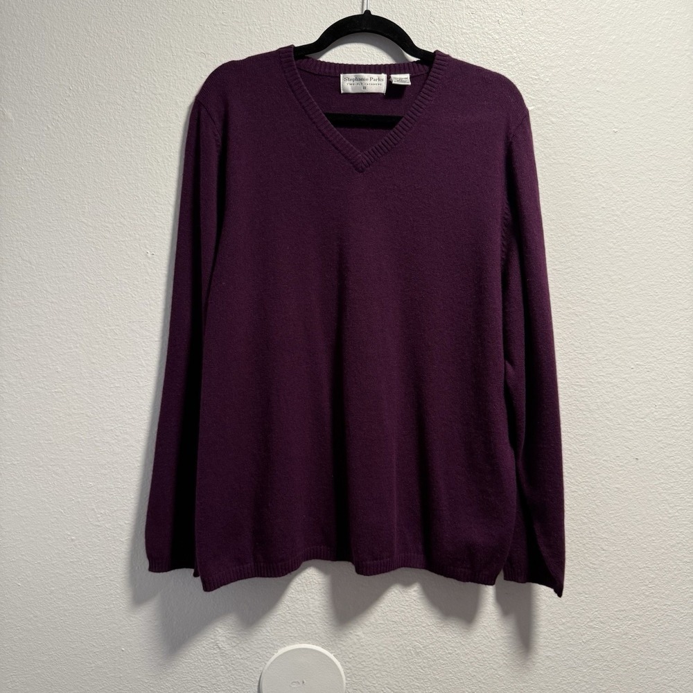 Stephanie Parks Two Ply Cashmere V Neck Sweater Size 3X Purple Plum VTG